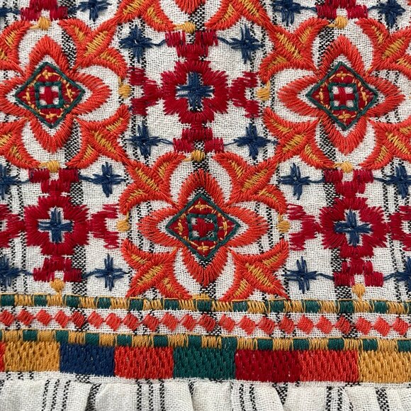 Savanna Jane Blouse Shirt Women Large Embroidered Linen Blend Tassel 16631 - Picture 11 of 13